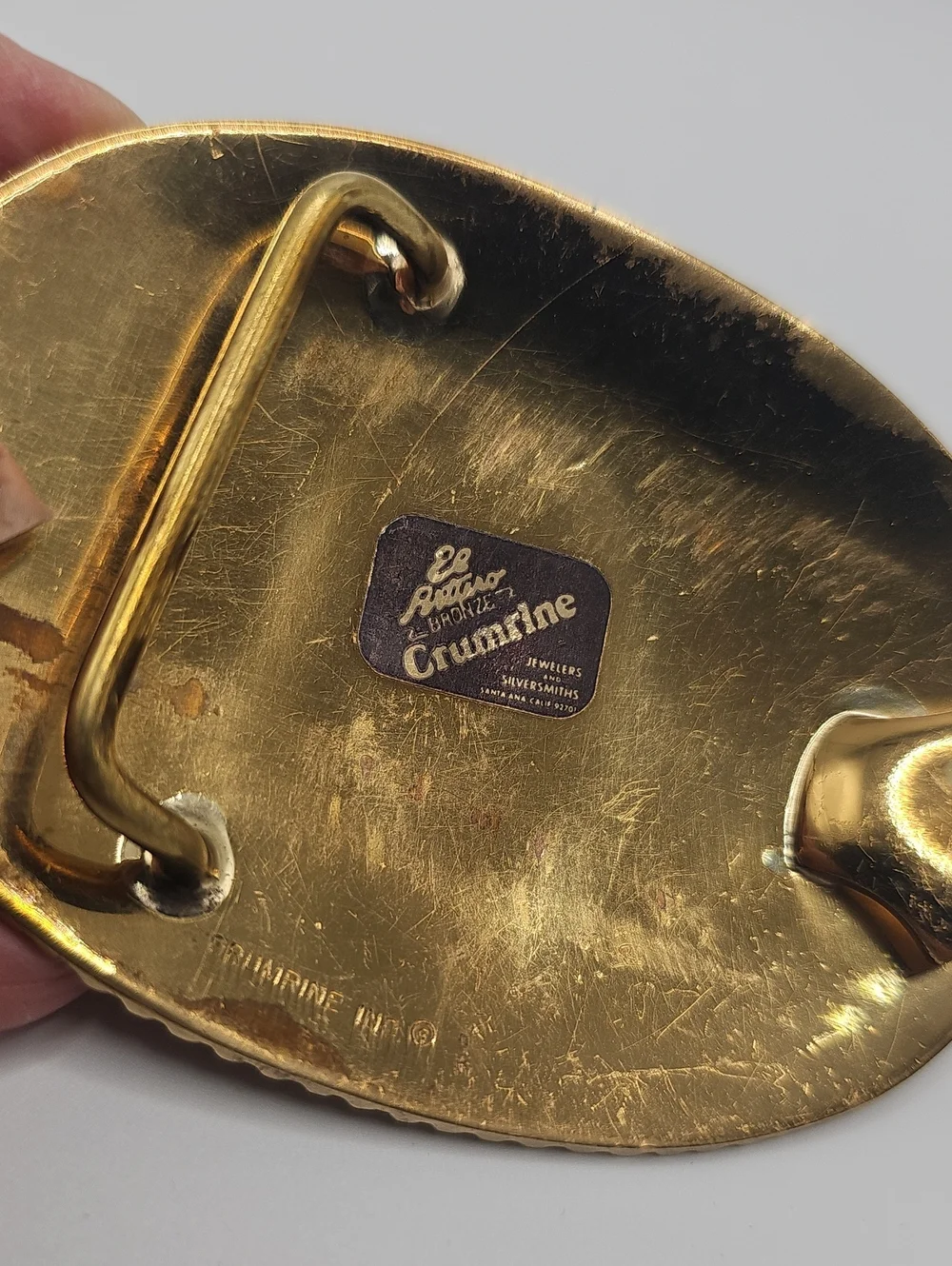 Crumrine El Futuro Bronze Belt Buckle Mens Size OS Gold Silver Initial O Vintage